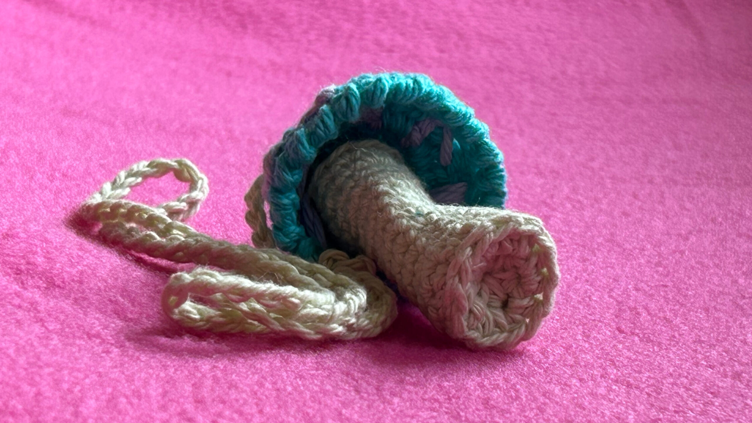 Close-up showing the detail from crocheting into the third loop of HDC stitches